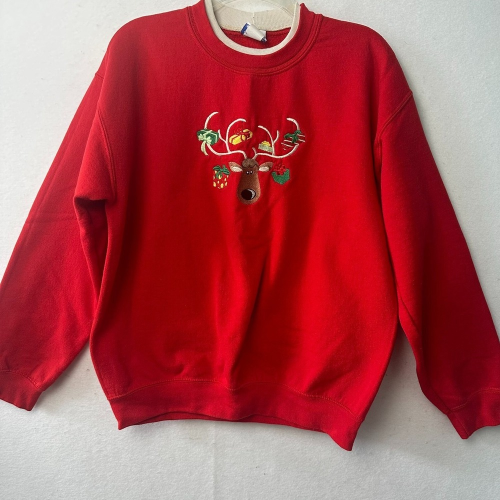 PFI Fashions Red Reindeer Christmas Sweatshirt Womens Small Vintage Holiday Gift
